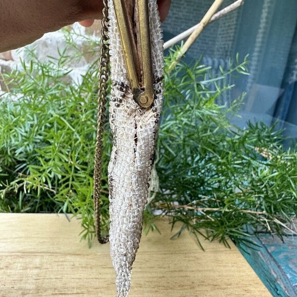 Antique Edwardian Fringe Flapper Purse Evening Bag Micro Seed Bead Floral Metal - Picture 11 of 16